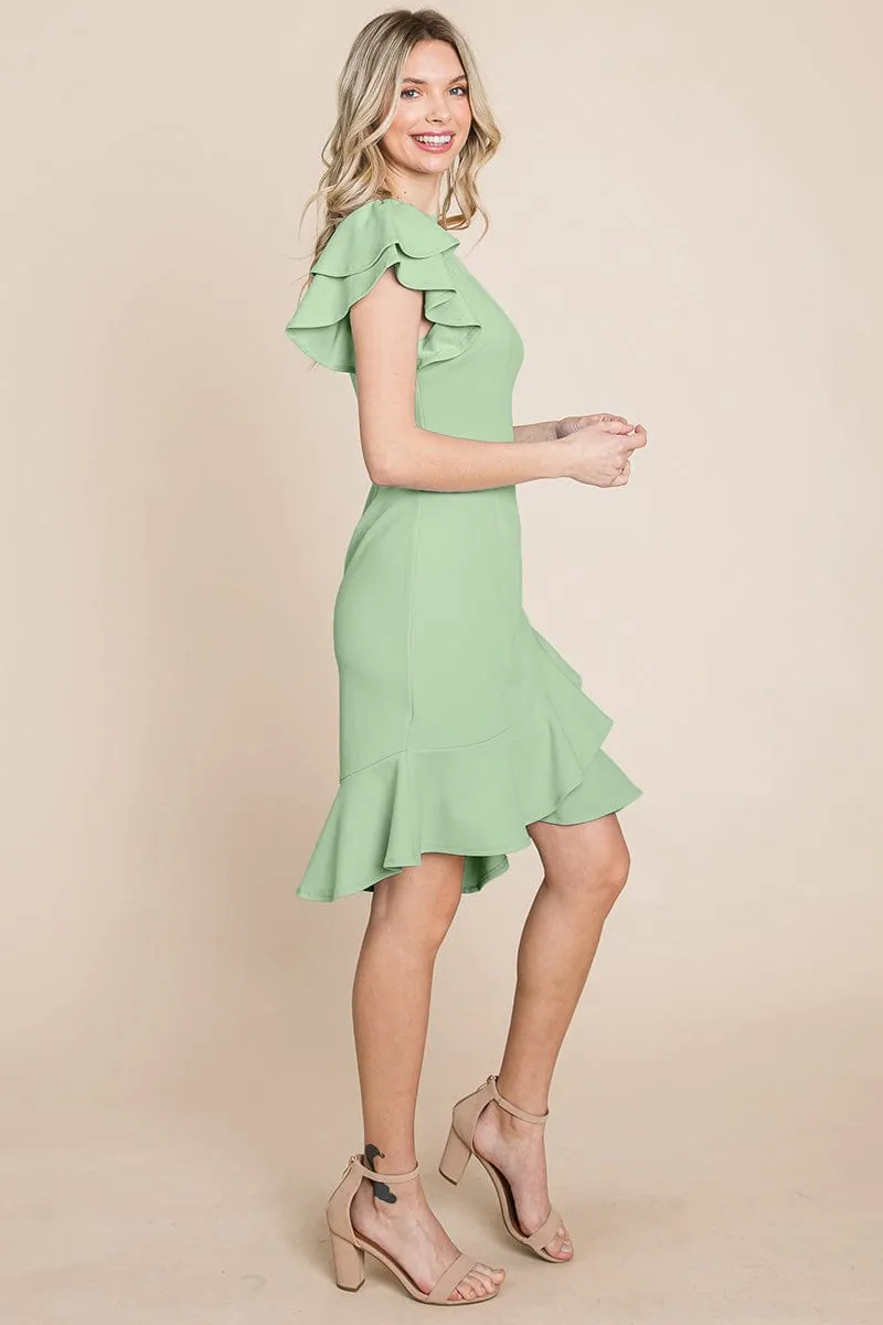 Ruffle One Shoulder Asymmetrical Hem Dress