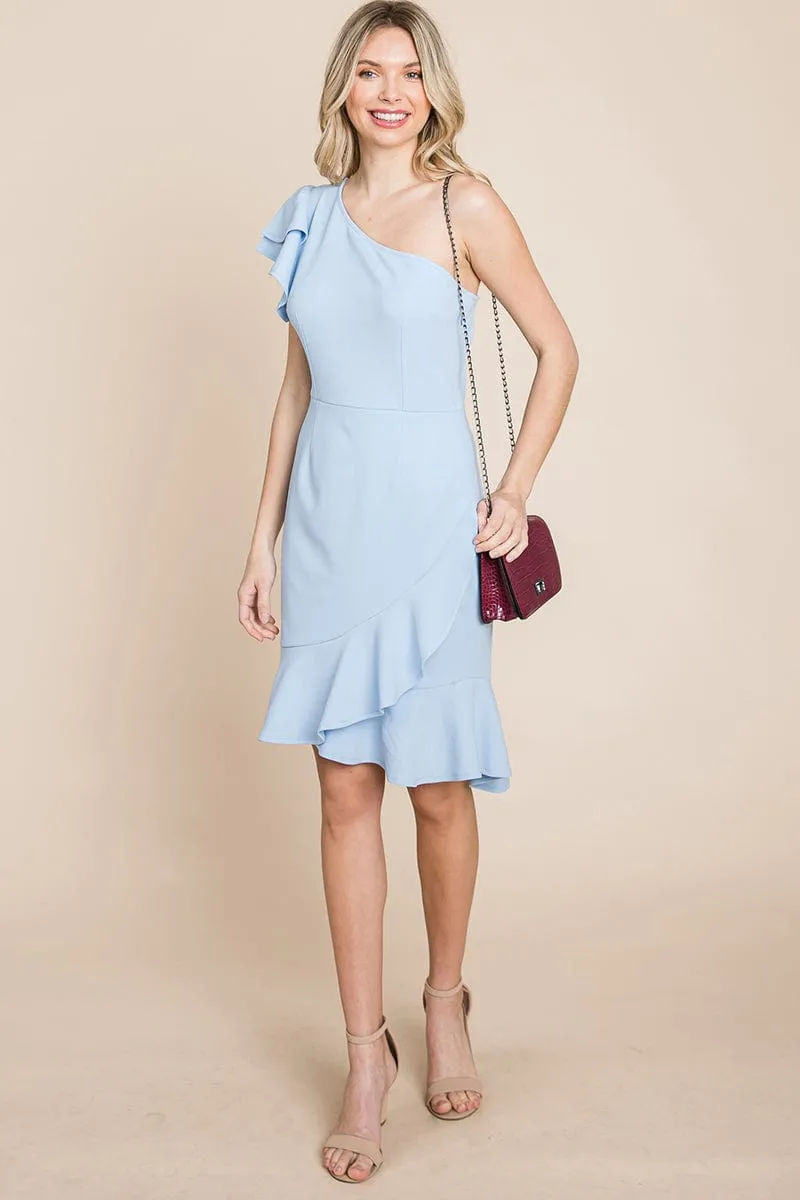 Ruffle One Shoulder Asymmetrical Hem Dress