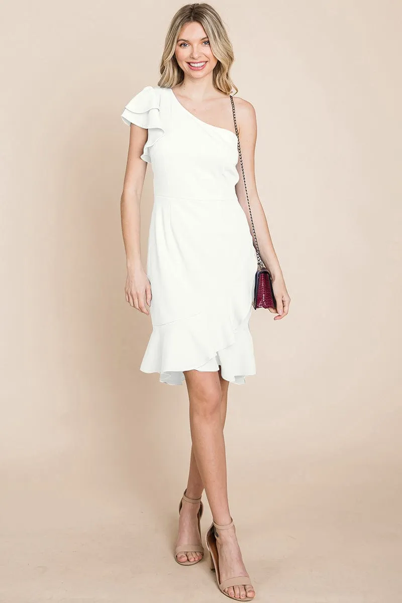 Ruffle One Shoulder Asymmetrical Hem Dress