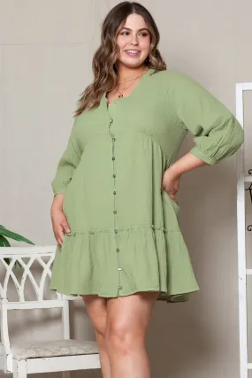 Ruffled V Neck Plus Size Mini Dress