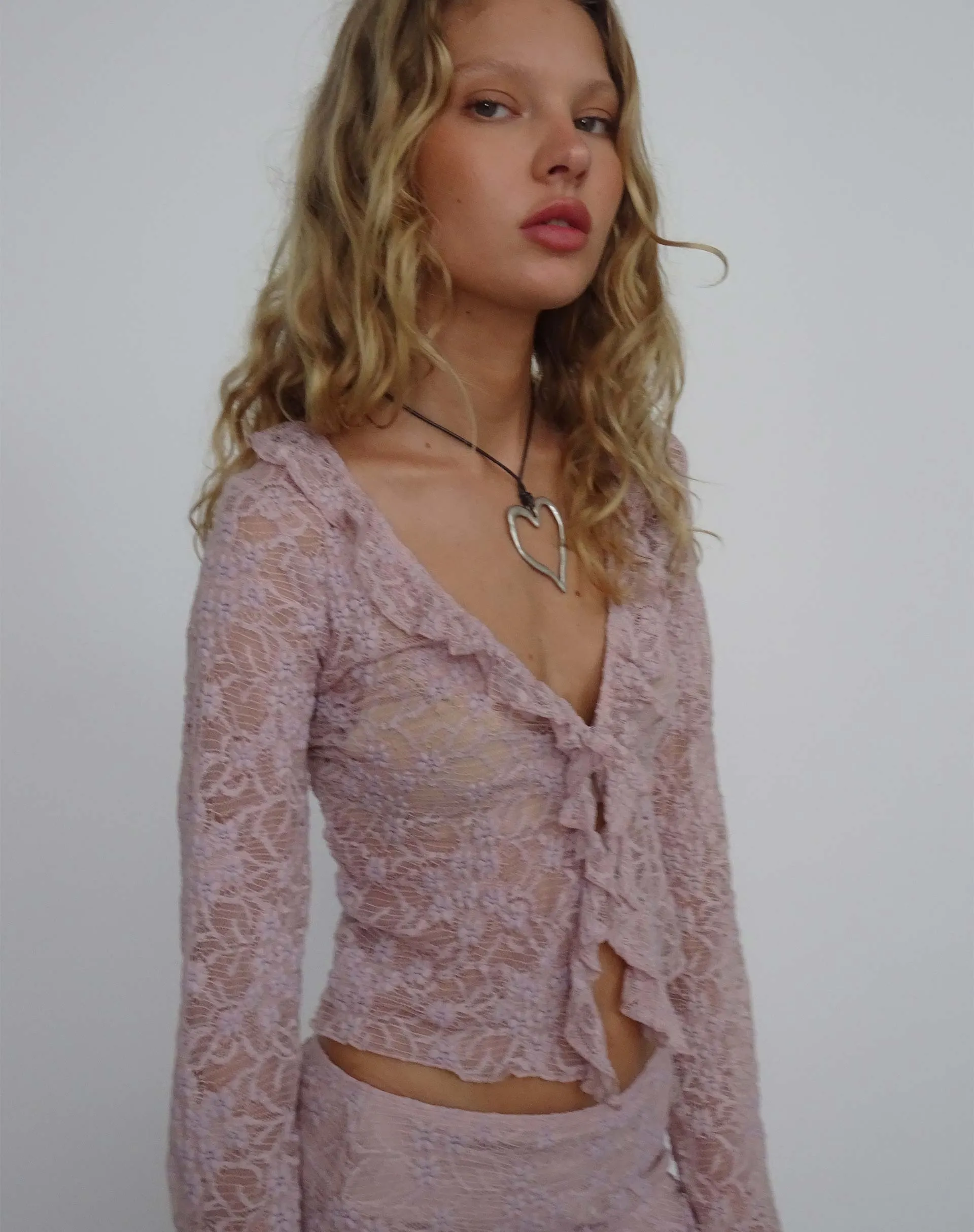 Sadiru Cardigan in Lace Dusky Pink