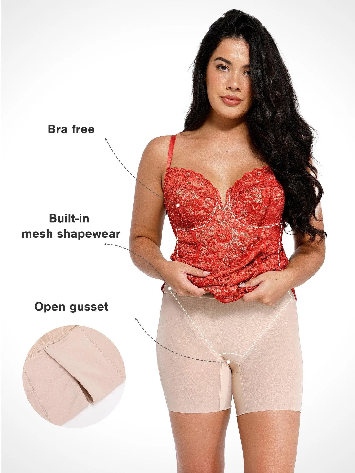 Shapewear All-Lace Hourglass Corset Side Slit Midi Dress