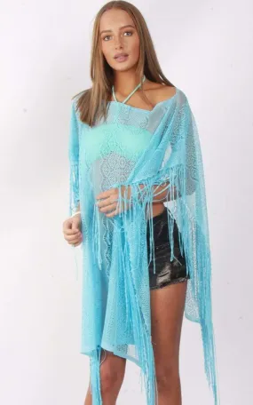 Sheer Lace Tassel Kaftan Top Cover Up