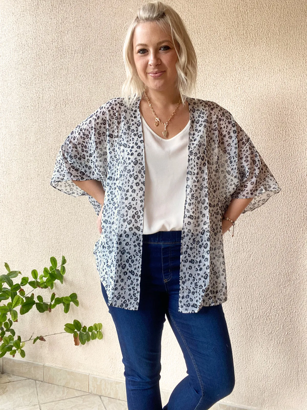 Silver and black leopard Kimono – 3 Lengths