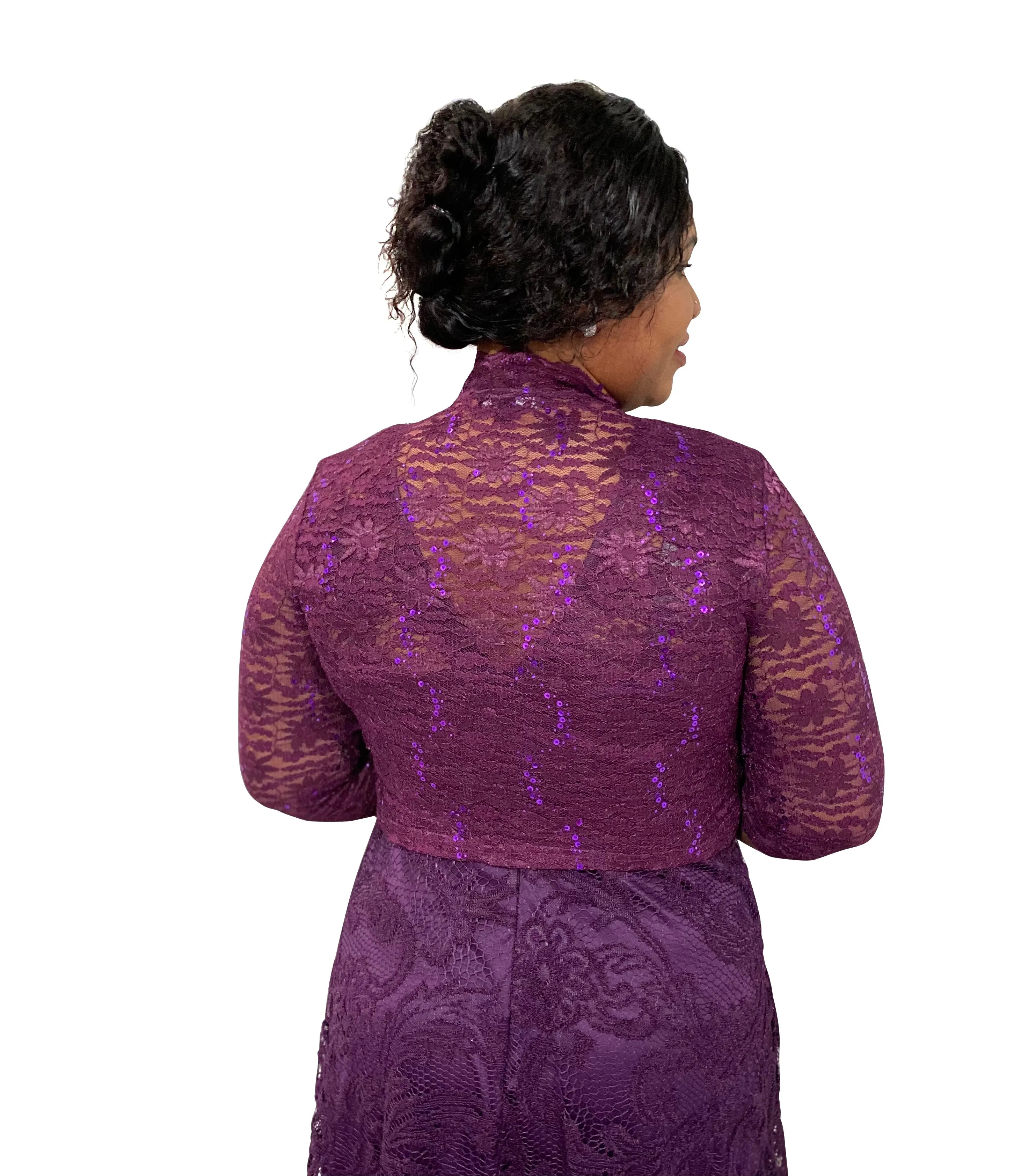 SleekTrends Plus Size Women Elbow Sleeve Sequin Lace Bolero Jacket - Dressy Shrug