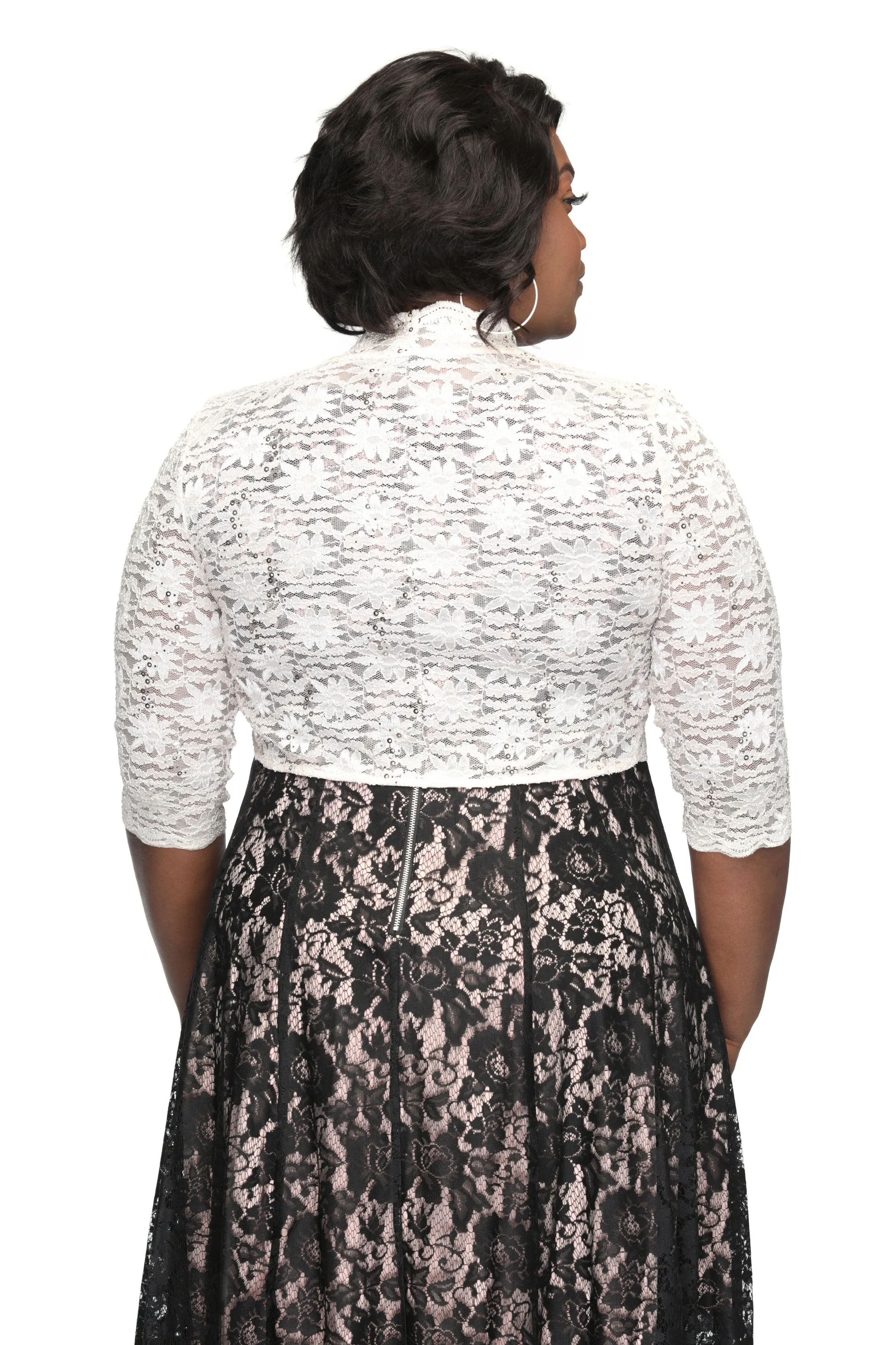 SleekTrends Plus Size Women Elbow Sleeve Sequin Lace Bolero Jacket - Dressy Shrug