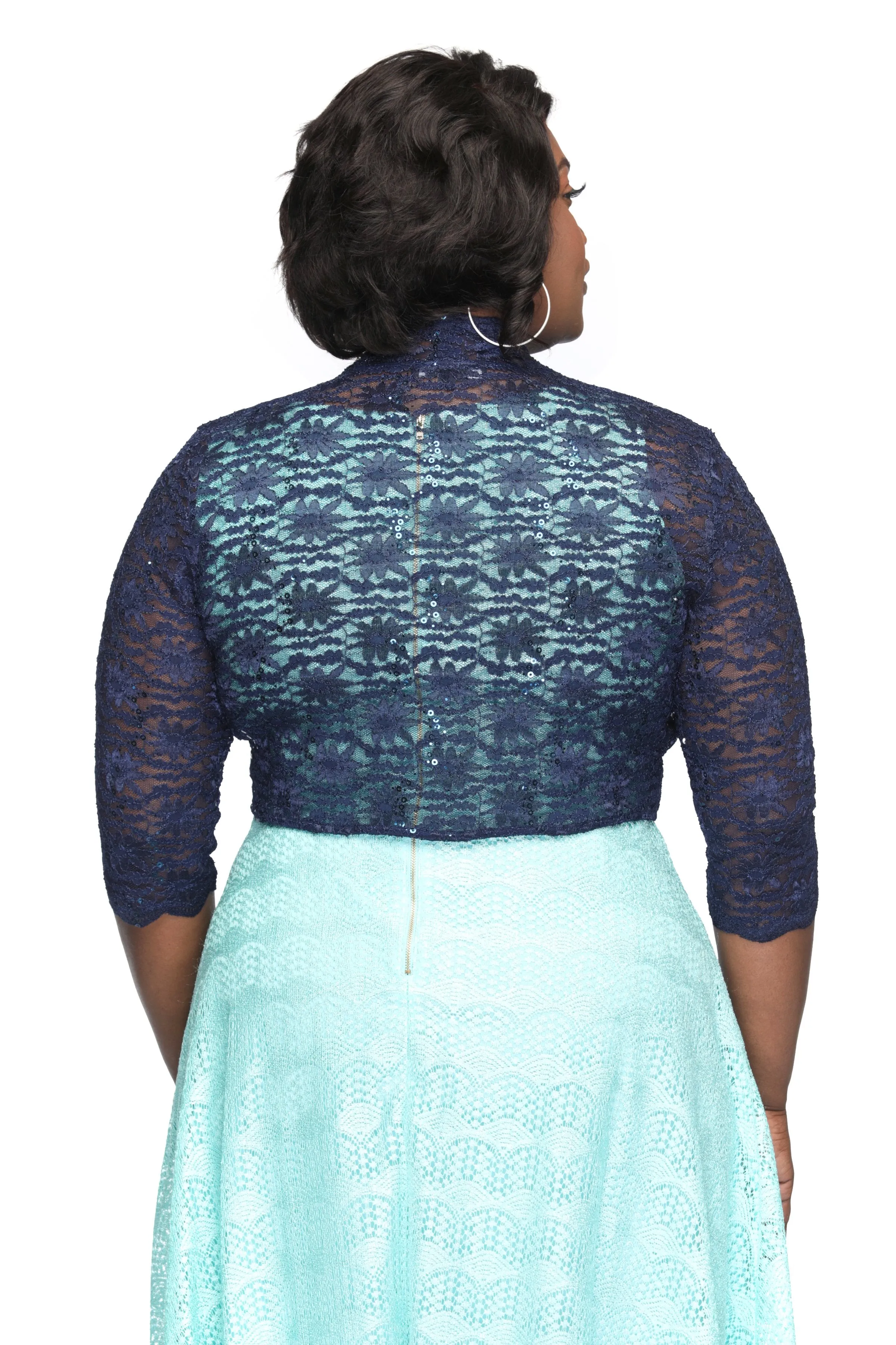 SleekTrends Plus Size Women Elbow Sleeve Sequin Lace Bolero Jacket - Dressy Shrug