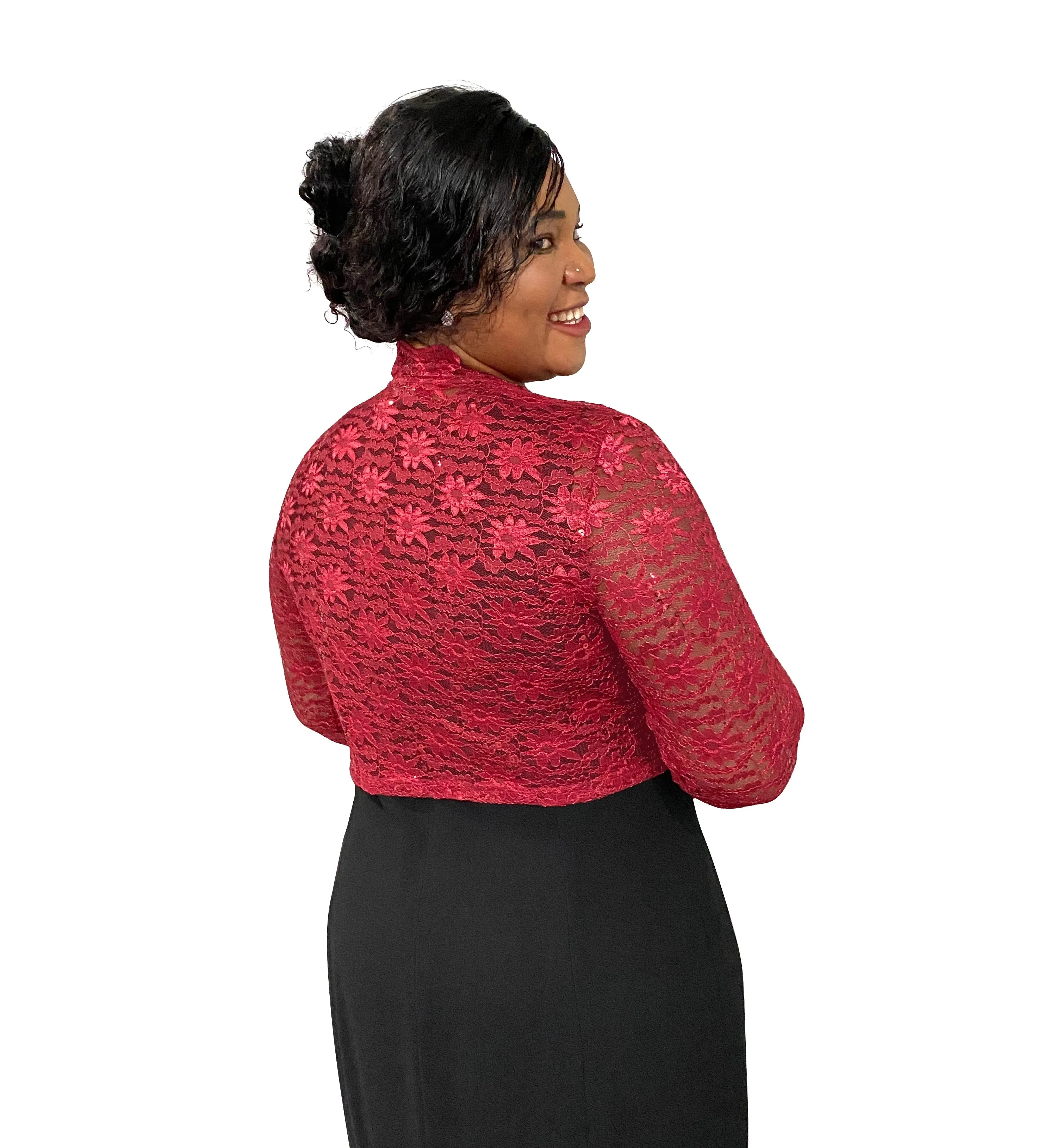 SleekTrends Plus Size Women Elbow Sleeve Sequin Lace Bolero Jacket - Dressy Shrug