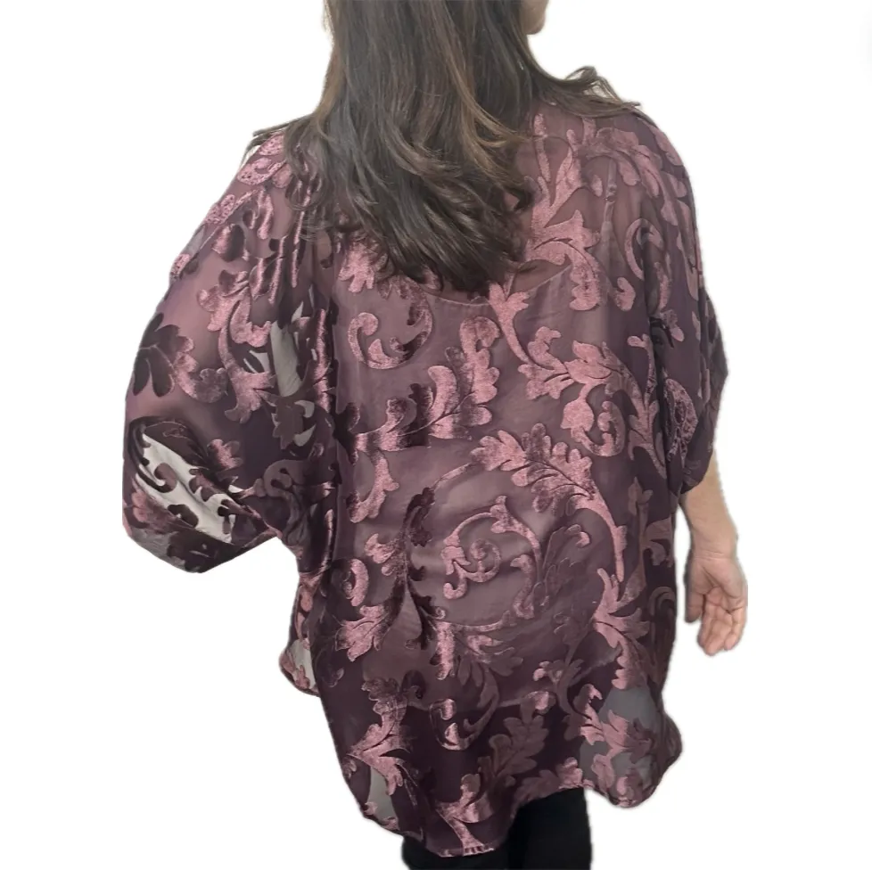 Square Kimono - Patterned Velvet - Plum