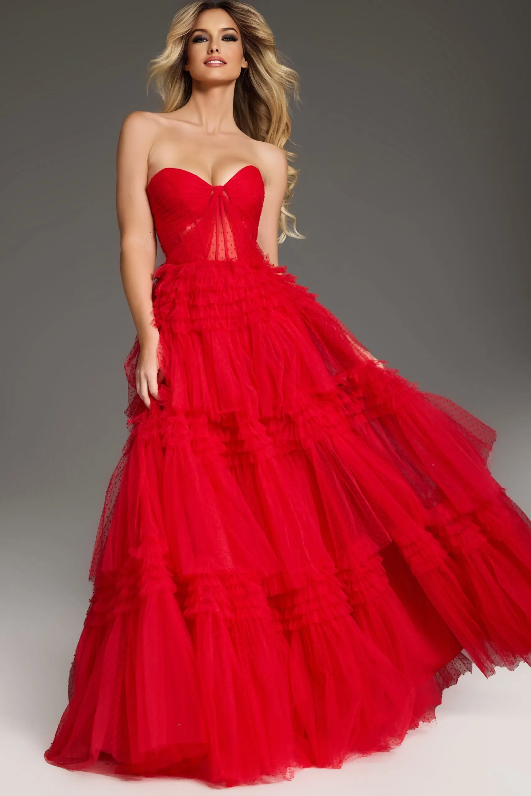 Strapless A-line Ruffled Slit Gown by Jovani 40466