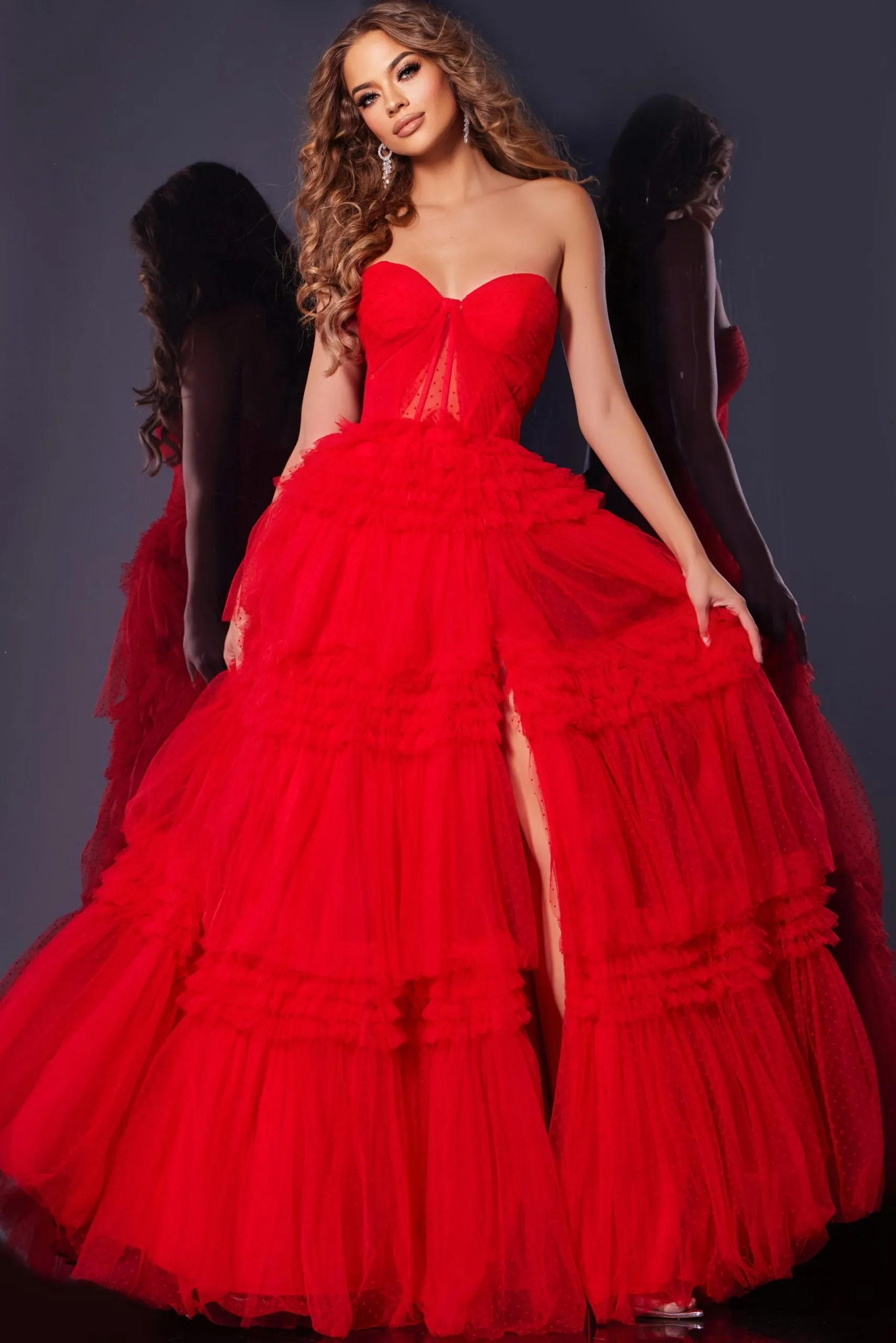 Strapless A-line Ruffled Slit Gown by Jovani 40466