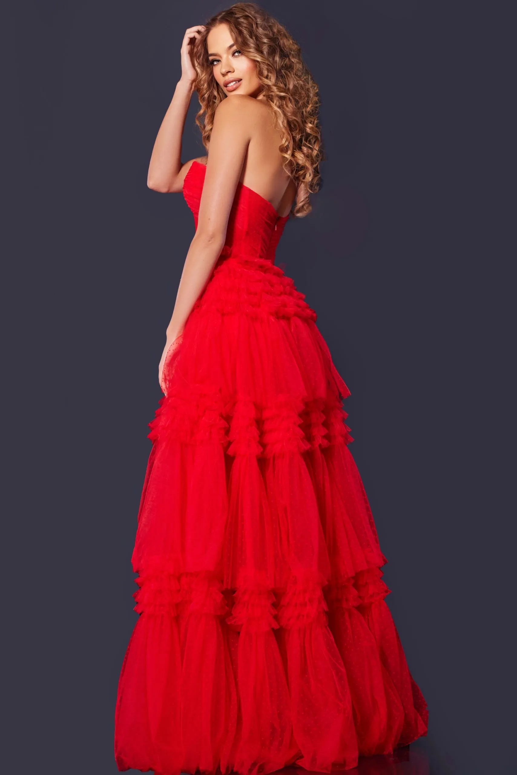 Strapless A-line Ruffled Slit Gown by Jovani 40466