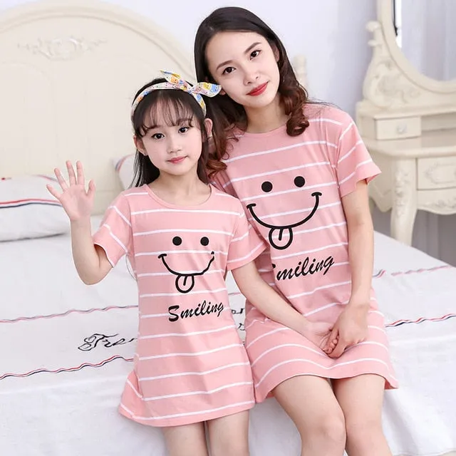 Summer Nightgown Pajamas kid Short sleeved nightdress cute 100% cotton