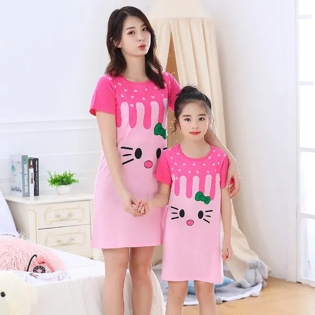 Summer Nightgown Pajamas kid Short sleeved nightdress cute 100% cotton