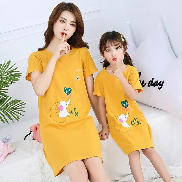 Summer Nightgown Pajamas kid Short sleeved nightdress cute 100% cotton