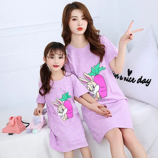 Summer Nightgown Pajamas kid Short sleeved nightdress cute 100% cotton