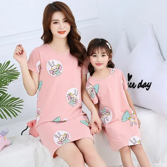 Summer Nightgown Pajamas kid Short sleeved nightdress cute 100% cotton