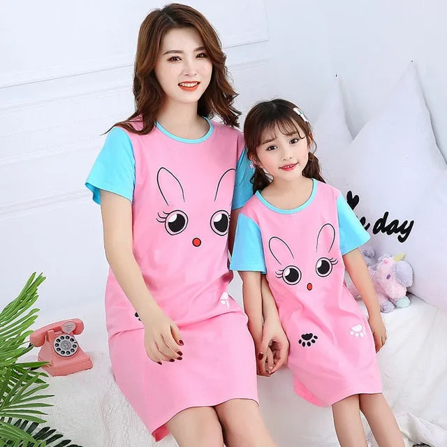 Summer Nightgown Pajamas kid Short sleeved nightdress cute 100% cotton