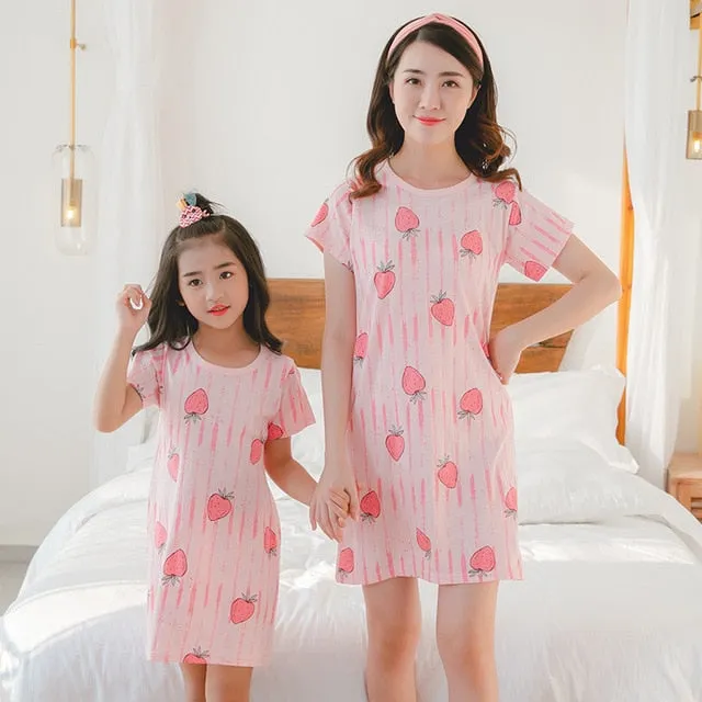 Summer Nightgown Pajamas kid Short sleeved nightdress cute 100% cotton