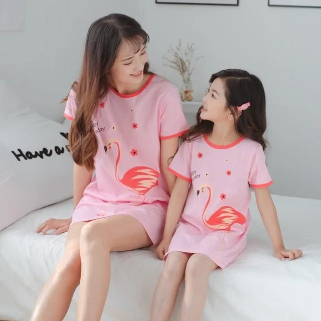 Summer Nightgown Pajamas kid Short sleeved nightdress cute 100% cotton