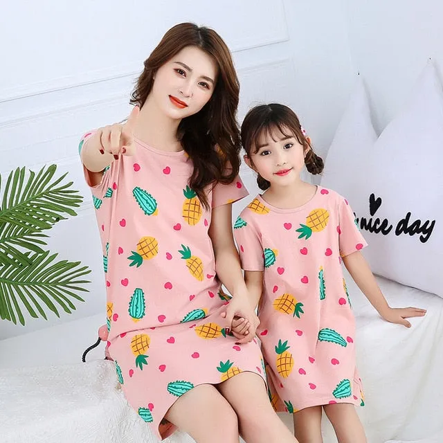 Summer Nightgown Pajamas kid Short sleeved nightdress cute 100% cotton