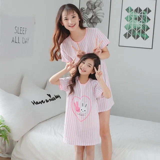 Summer Nightgown Pajamas kid Short sleeved nightdress cute 100% cotton