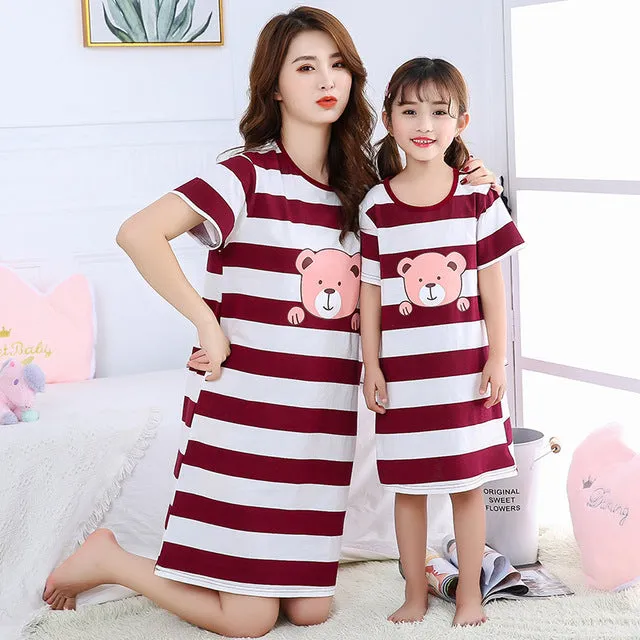 Summer Nightgown Pajamas kid Short sleeved nightdress cute 100% cotton