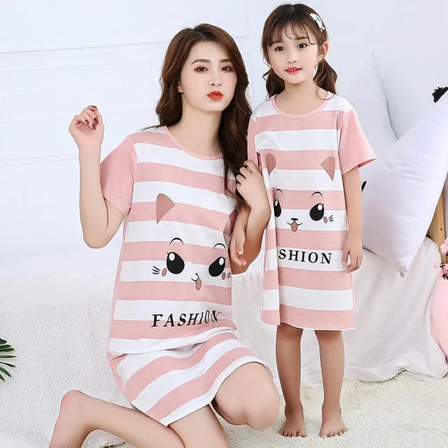 Summer Nightgown Pajamas kid Short sleeved nightdress cute 100% cotton