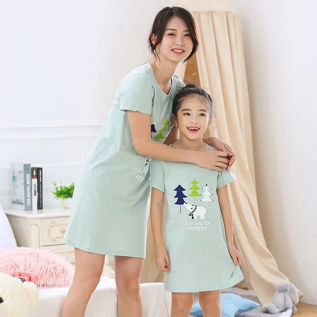 Summer Nightgown Pajamas kid Short sleeved nightdress cute 100% cotton