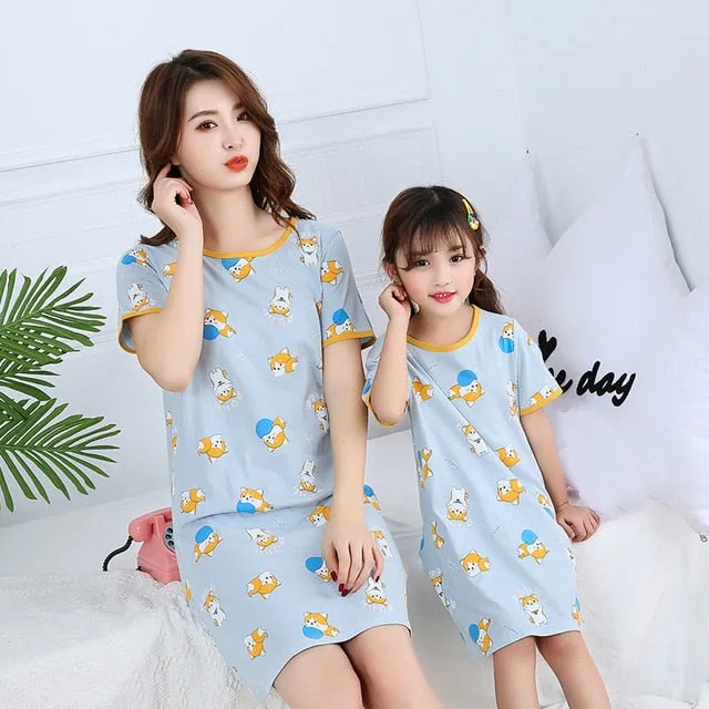 Summer Nightgown Pajamas kid Short sleeved nightdress cute 100% cotton