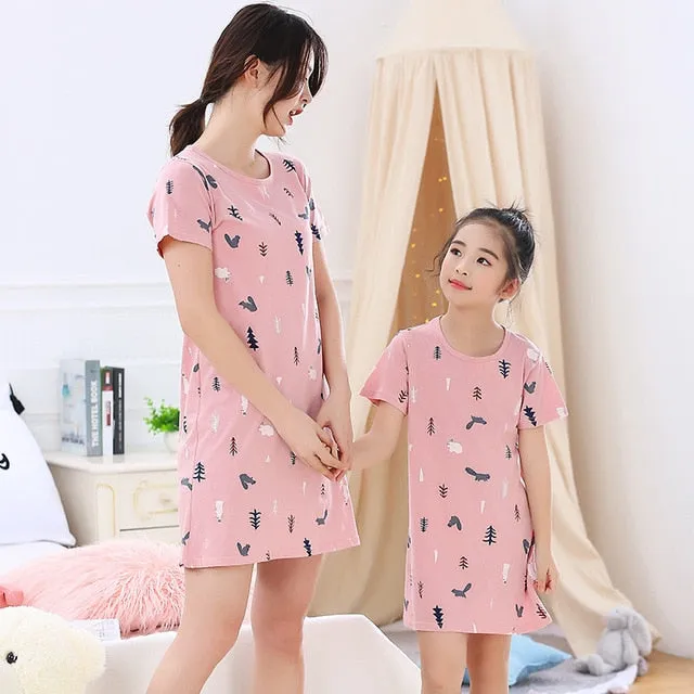 Summer Nightgown Pajamas kid Short sleeved nightdress cute 100% cotton