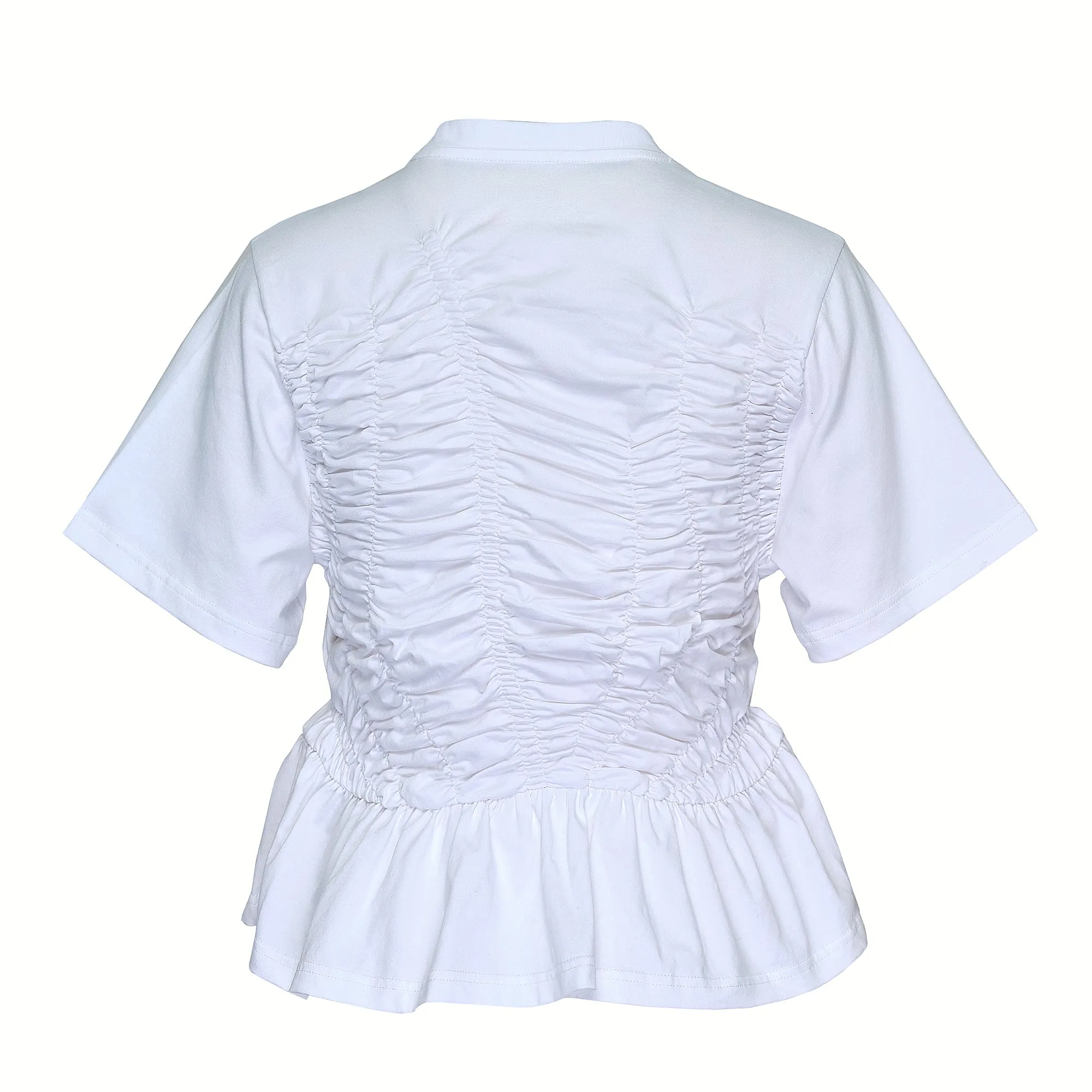 T-Shirt With Smock And Front Ruffle Detail