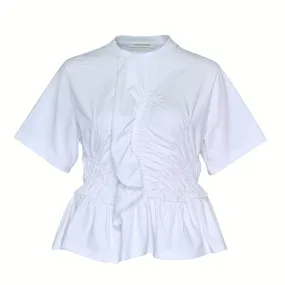 T-Shirt With Smock And Front Ruffle Detail