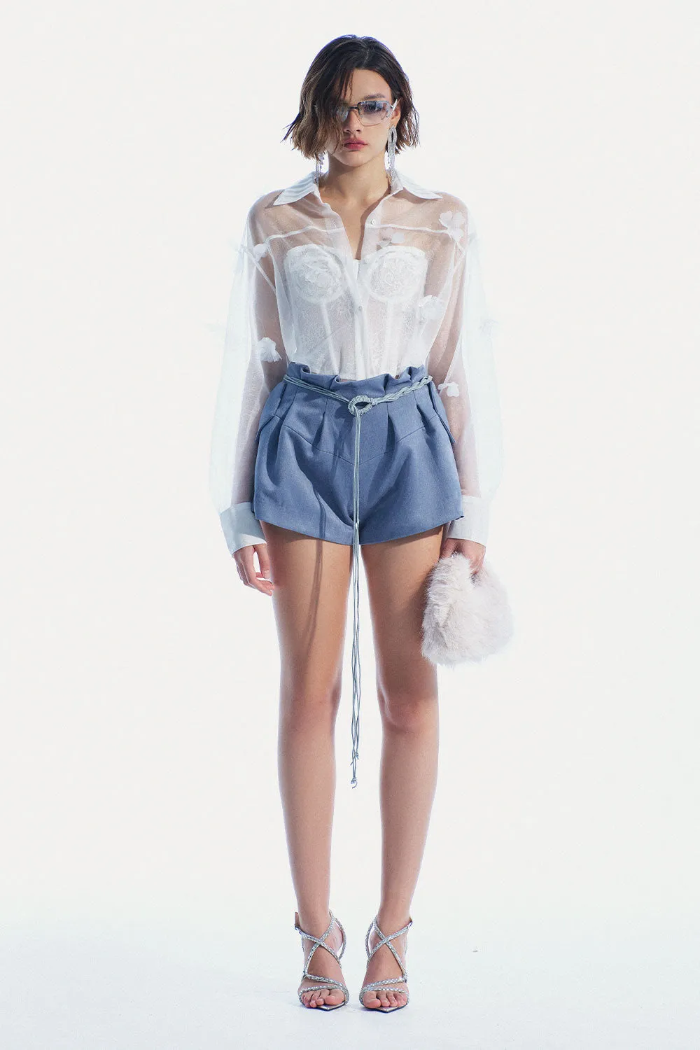 The Rosie Straight Waist Pleated Suede Leather Mini Shorts