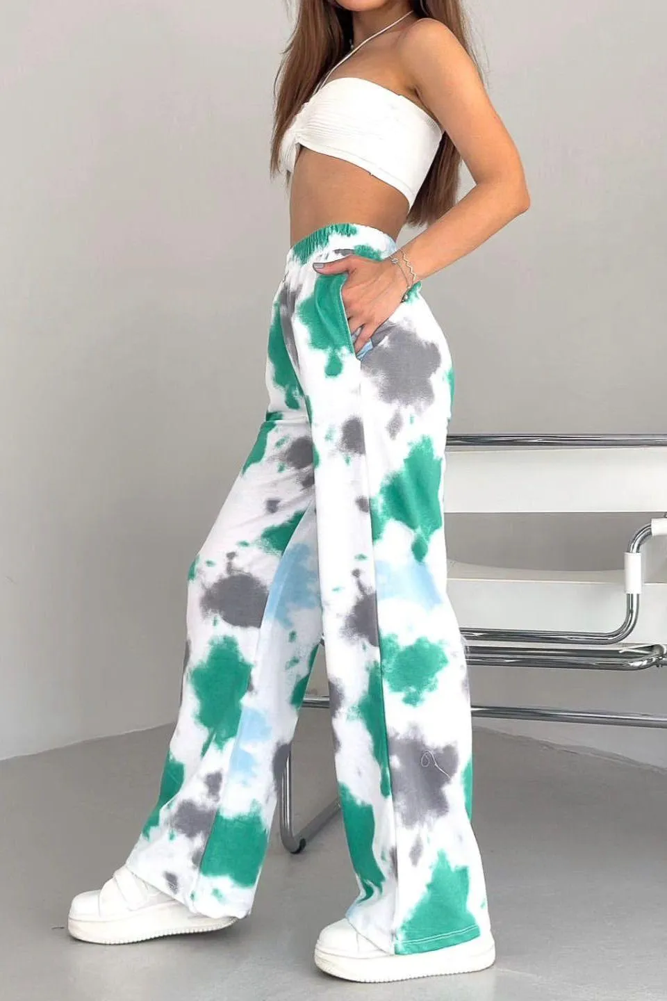 Tie-dyed Loose High Waist Straight Pants