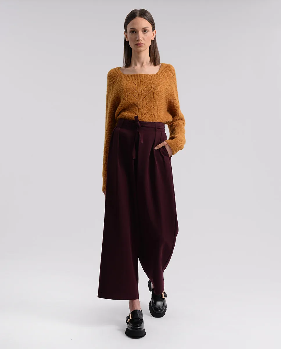 Tie-Waist Dress Pants - Plum