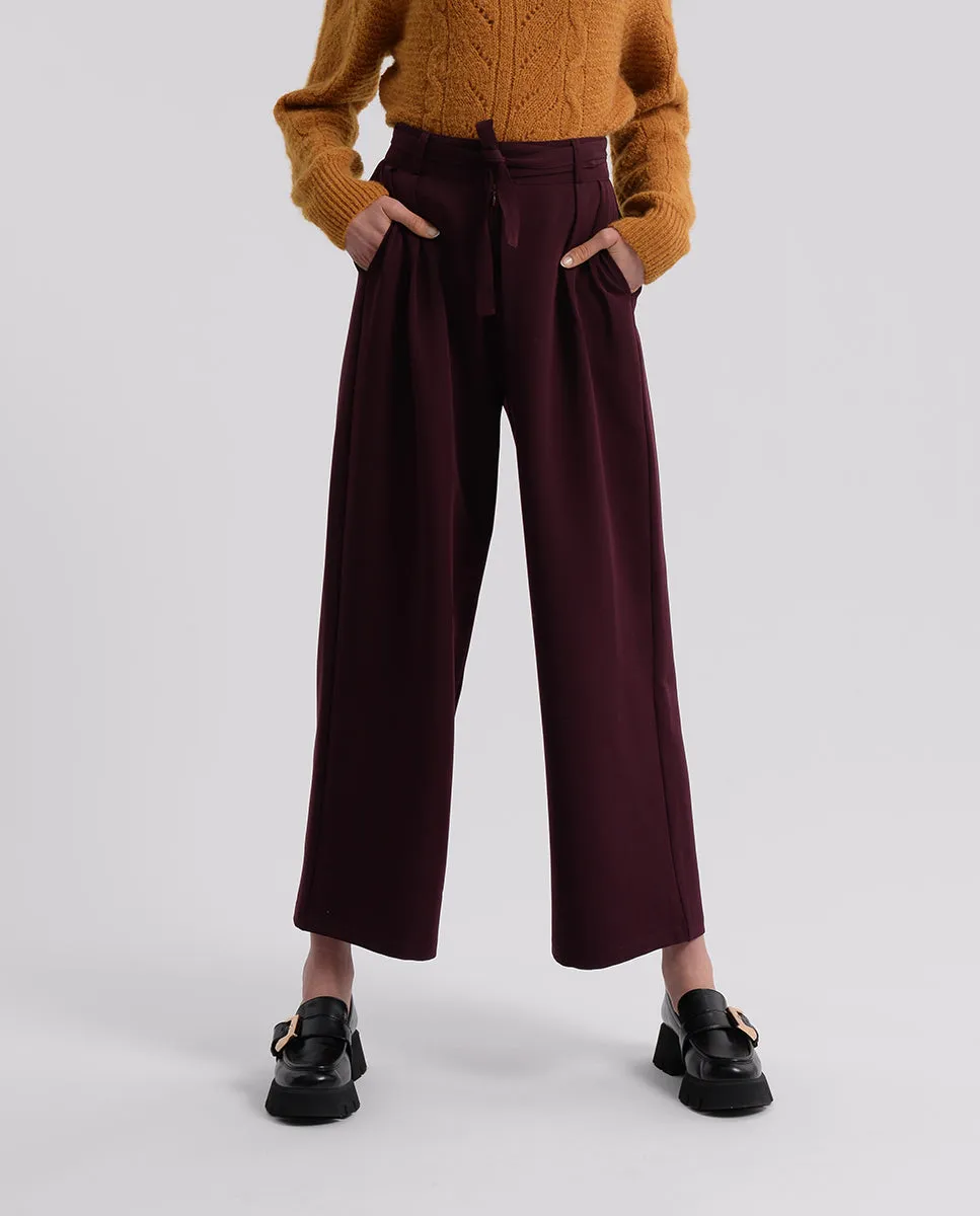 Tie-Waist Dress Pants - Plum