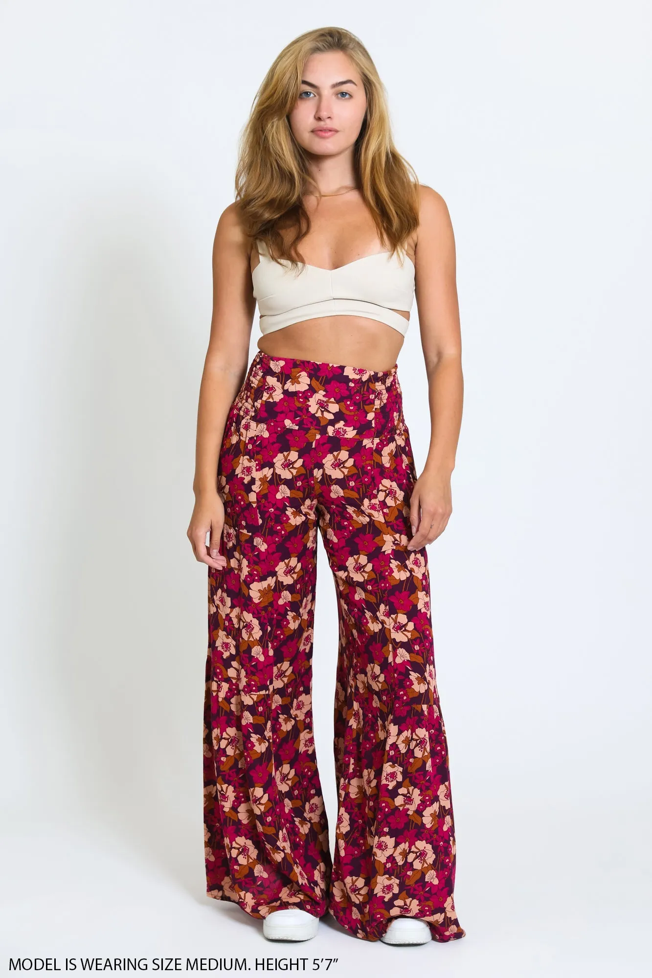 TIE WAIST TIERED WIDE LEG PANT - MAGENTA