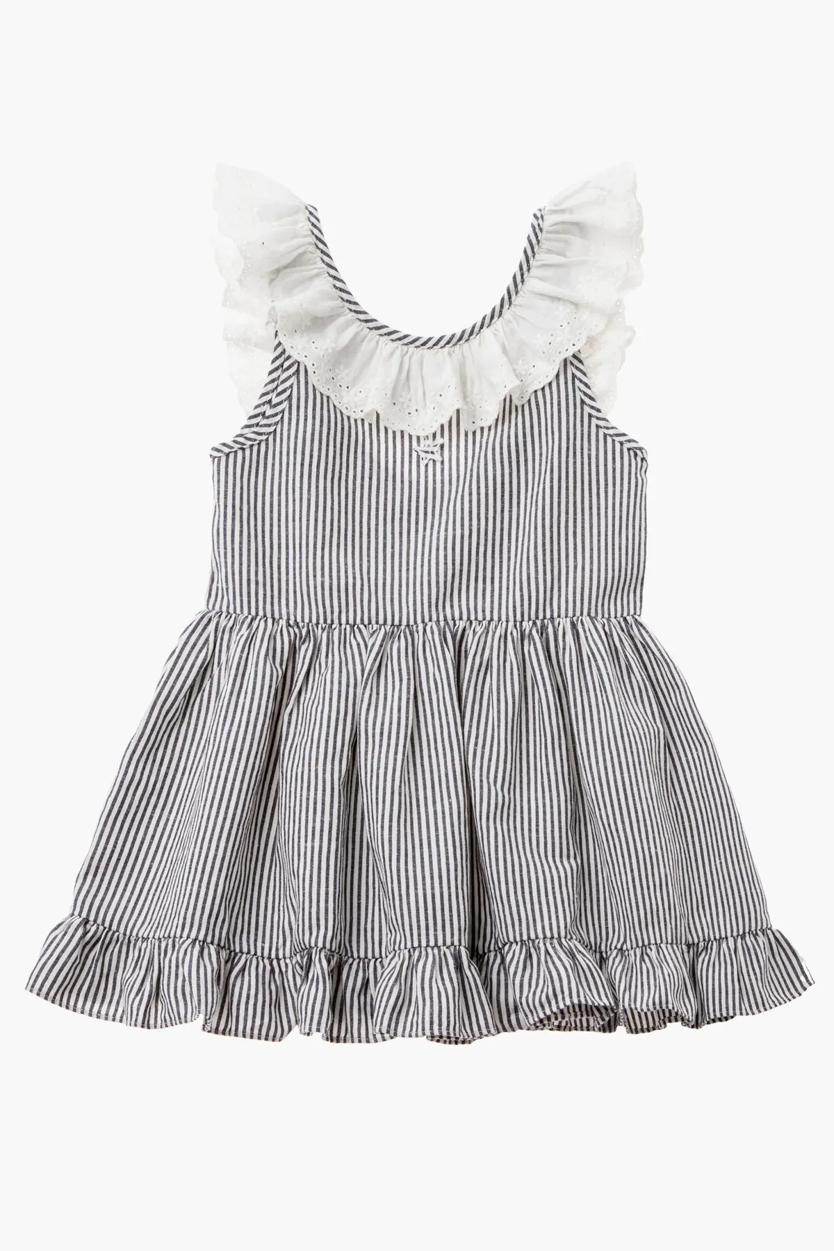 Tocoto Vintage Mini Striped Girls Dress - Navy