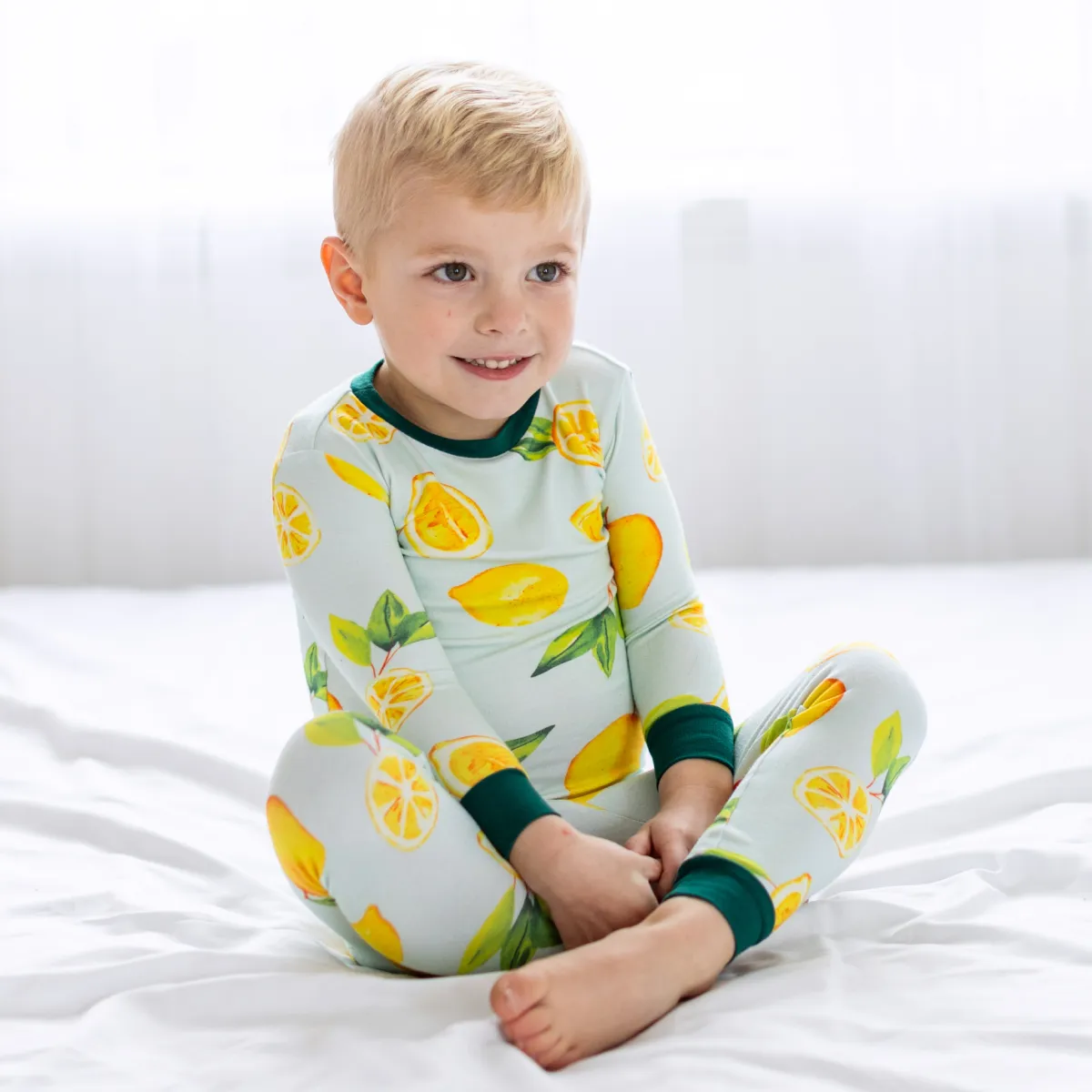 Toddler/Kids Bamboo Pajamas - Green Lemons