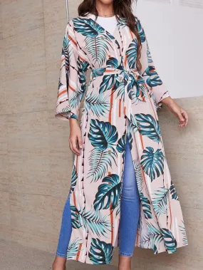 Tropical Print Belted Kimono