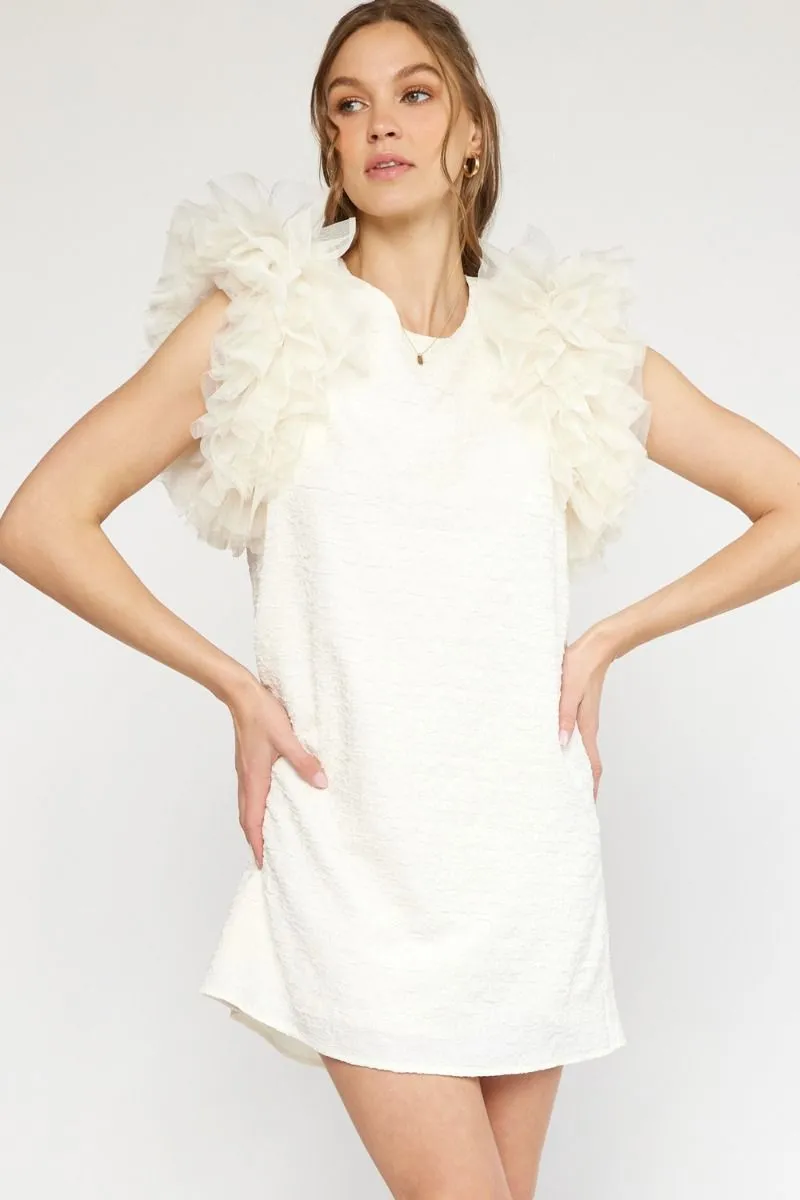 Tulle Puff Cream Textured Dress