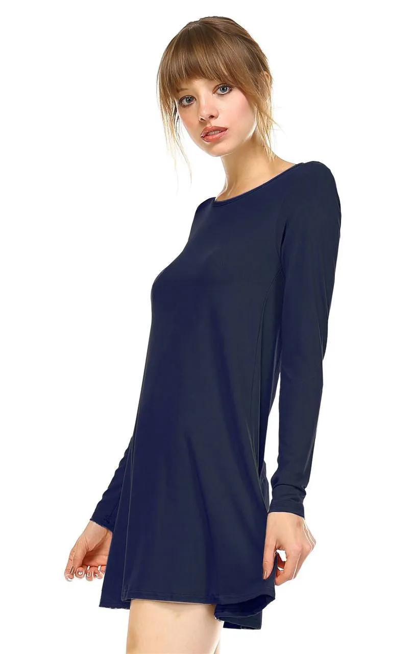 Tunic Top Long Sleeve Trapeze Dress Navy