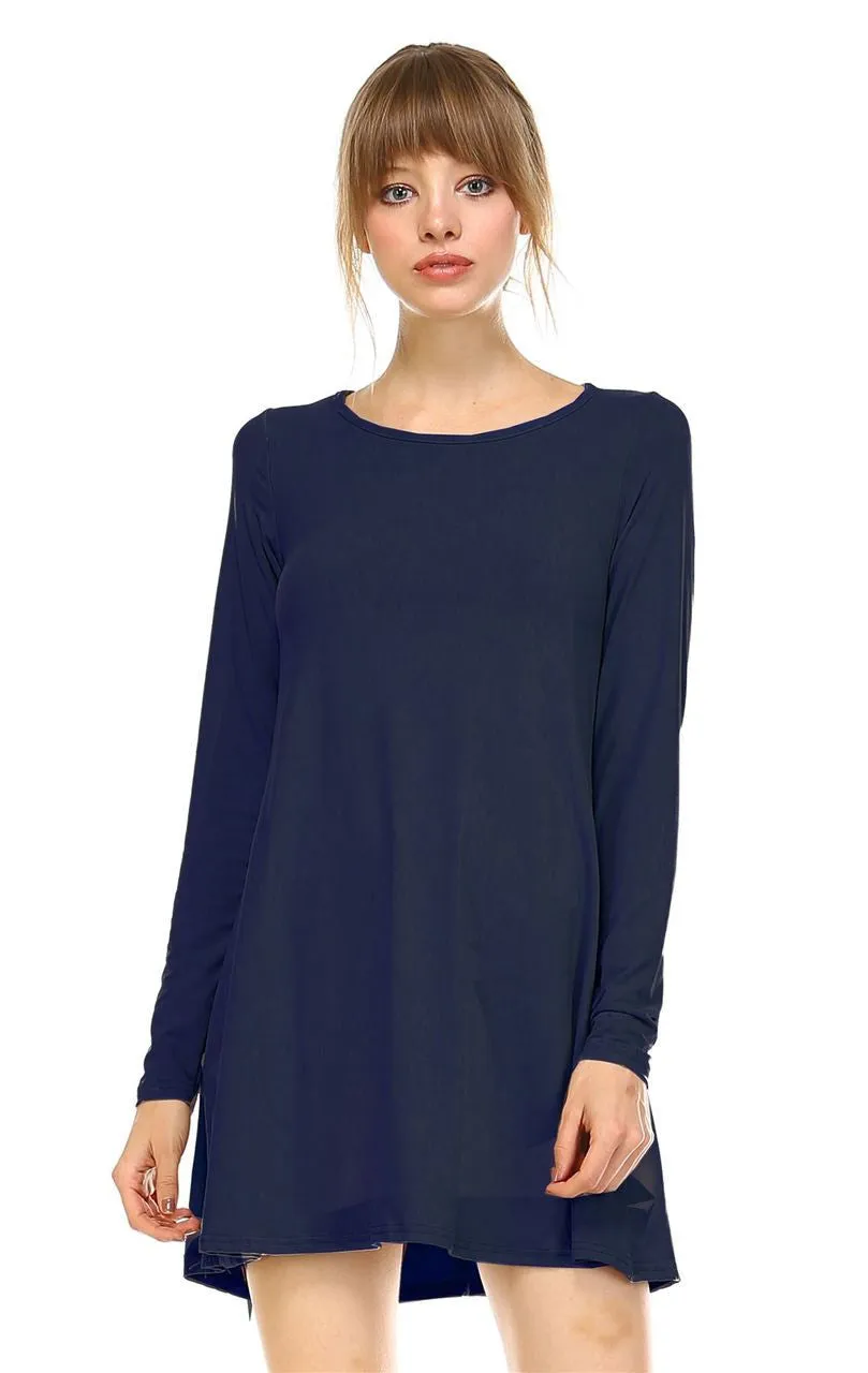 Tunic Top Long Sleeve Trapeze Dress Navy