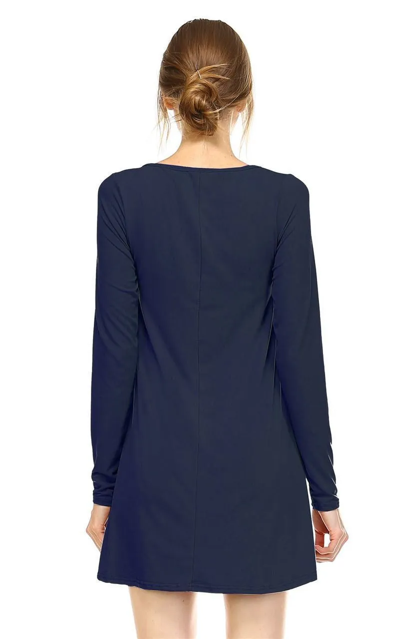 Tunic Top Long Sleeve Trapeze Dress Navy