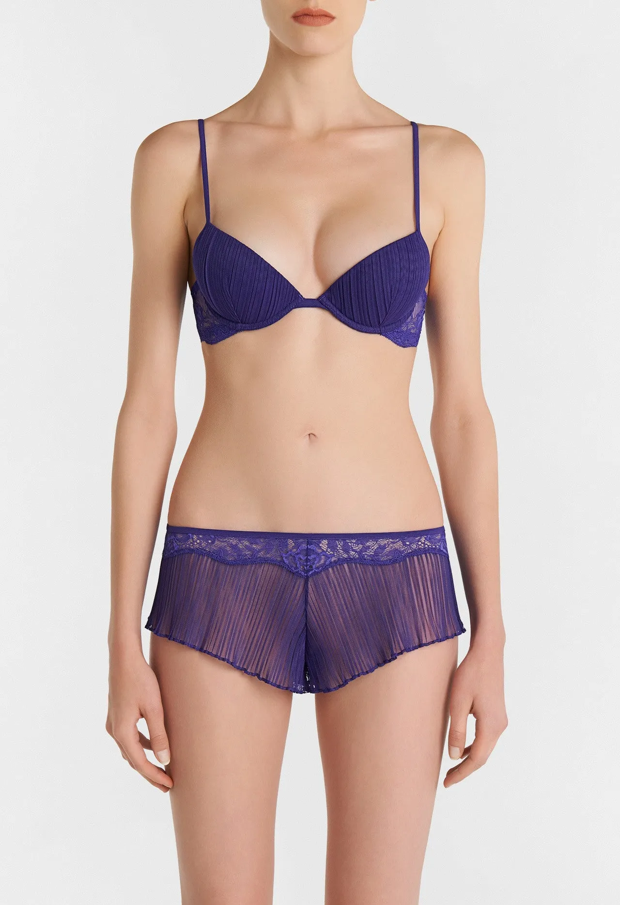 Violet Semi-Sheer Tulle With Leavers Lace