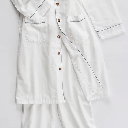 White 2 Layered Gauze Long Pajamas Set [Kyo Wazarashi Mensya]