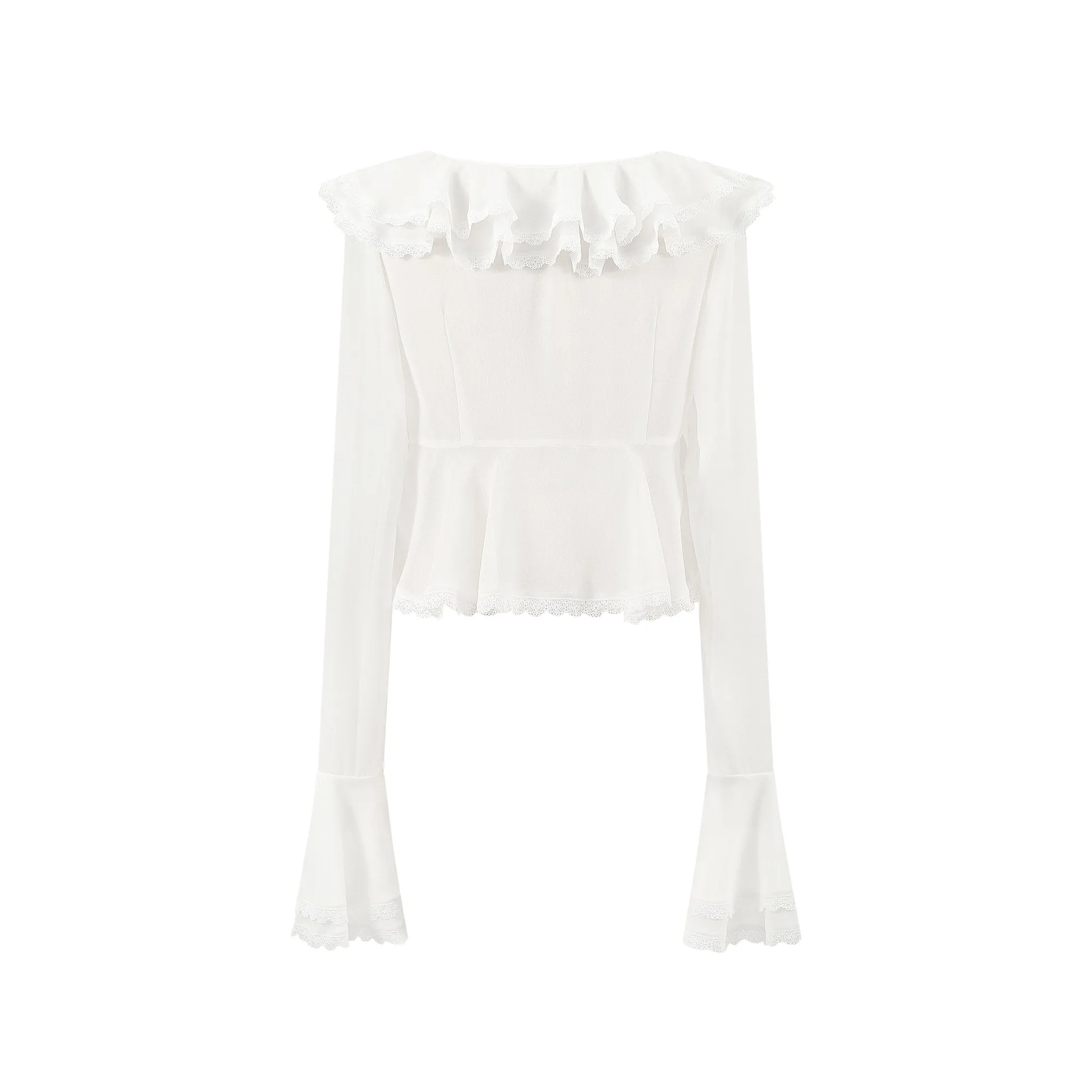 White Lace Lace Ruffle Neck Blouse