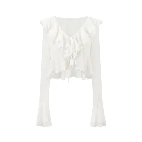 White Lace Lace Ruffle Neck Blouse