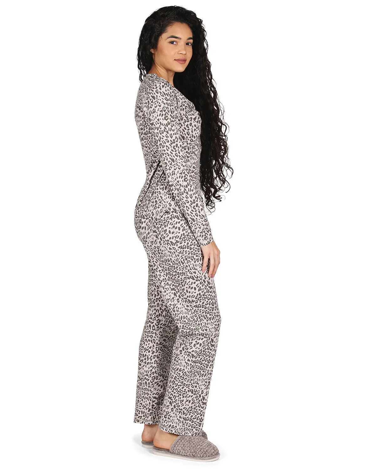 Women's Leopard Print Cotton Blend Pajama Set